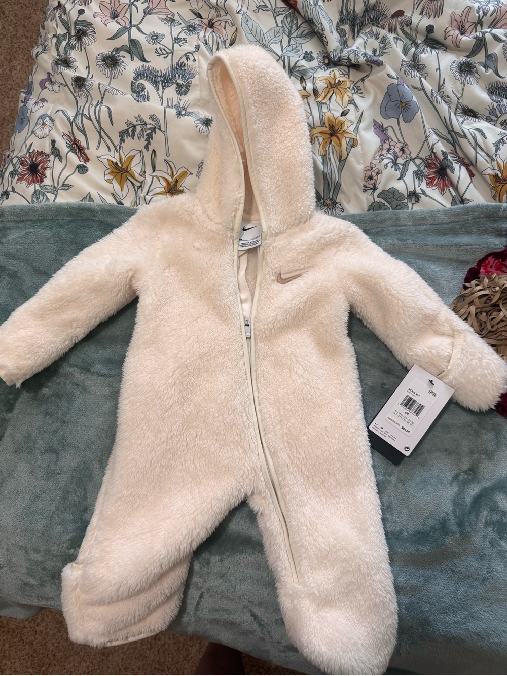 Nike Cream Sherpa Footed Baby One-Piece with Hood